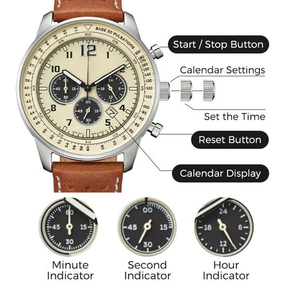 Men's Waterproof Multifunctional Quartz Watch With Leather Belt