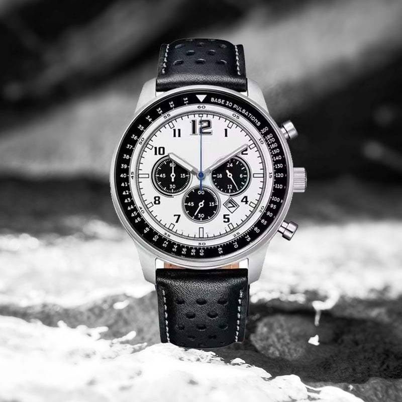 Men's Waterproof Multifunctional Quartz Watch With Leather Belt