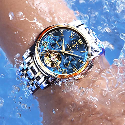 OLEVS Men Watch Automatic Mechanical Skeleton Moon Phase Dress Business Stainless Steel 3AT Waterproof Luminous Men Wrist Watch|B08RS2B56R