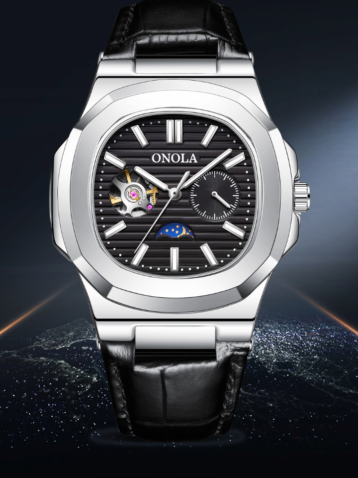 Men’s Hollow Automatic Mechanical Watch ONOLA 3855 – 3 ATM Waterproof Luxury Leather Strap
