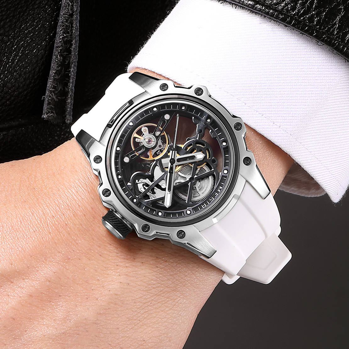 Luxury Automatic Mechanical Watch for Men Stainless Steel Case Skeleton Waterproof